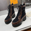 LAUREATE PLATFORM DESERT BOOT IN BLACK JACQUARD AND CHOCOLATE BROWN CALFSKIN