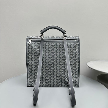 LEGER BACKPACK 37 IN GRAY GOYARDINE CANVAS WITH CALFSKIN TRIM
