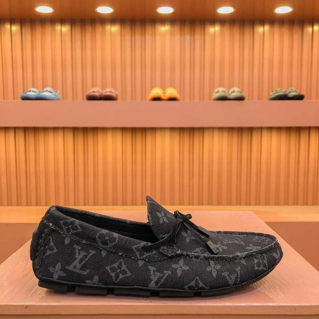 LV LOAFER IN BLACK MONOGRAM DENIM WITH BOW
