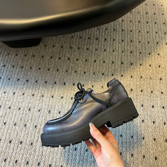 MIUMIU 26S LACED FUME SHOES IN BLACK CALFSKIN