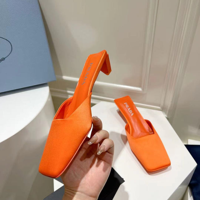 PRA SQUARE TOE MULES BRIGHT ORANGE SATIN