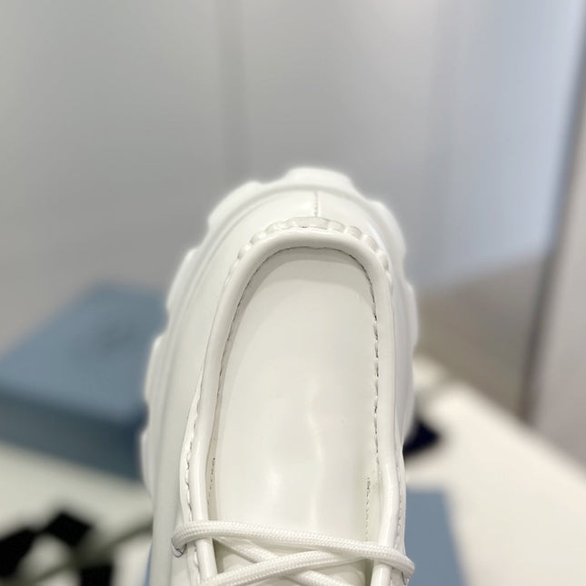 PRA MONOLITH LACE-UP LOAFERS WHITE CALFSKIN
