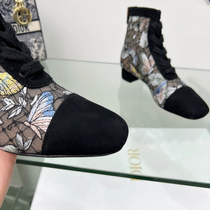 DIOR 25S NAUGHTILY-D ANKLE BOOTS 35 MM IN BLACK MESH TULLE AND SUEDE STYLE 3