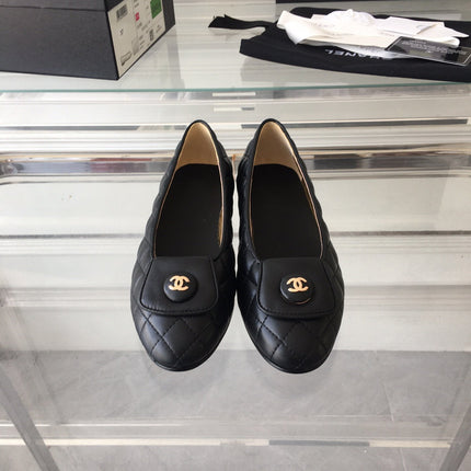 ballet flat black quilted gold cc lock