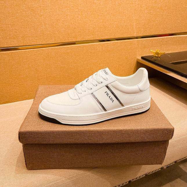 PRA SNEAKER IN WHITE CALFSKIN AND MESH BREATHABLE FABRIC