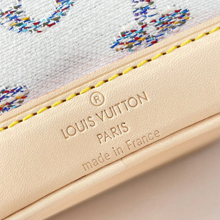 NANO NOÉ 16 IN WHITE MONOGRAM JACQUARD FABRIC AND BEIGE CALFSKIN TRIM