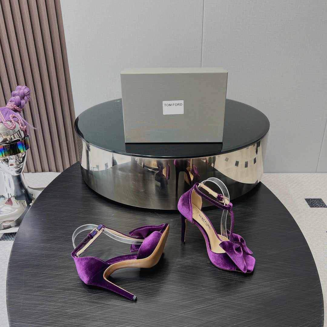 HIGH HEEL 10 SANDAL IN WINE PURPLE VELVET WITH BOW
