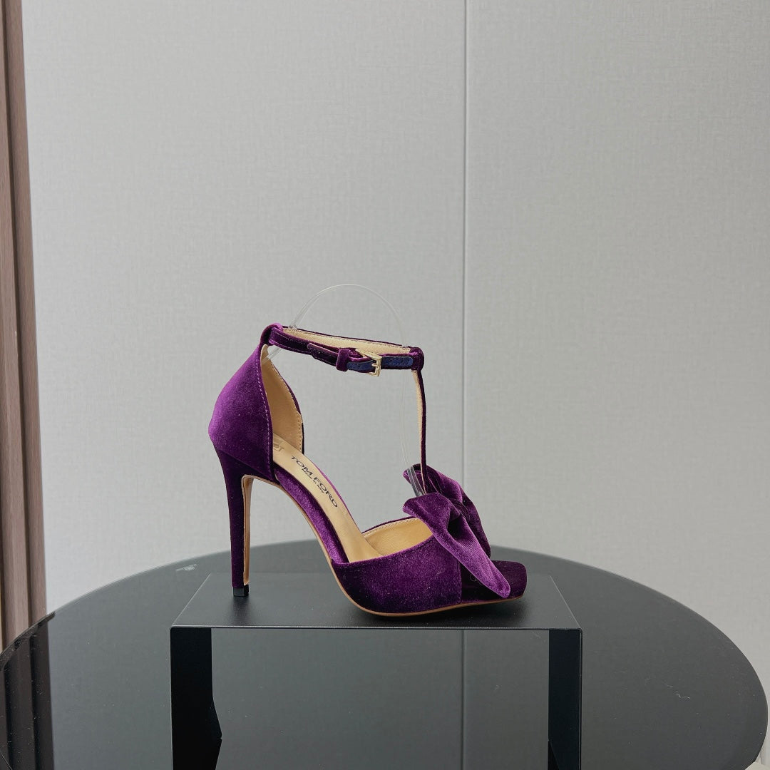 HIGH HEEL 10 SANDAL IN WINE PURPLE VELVET WITH BOW