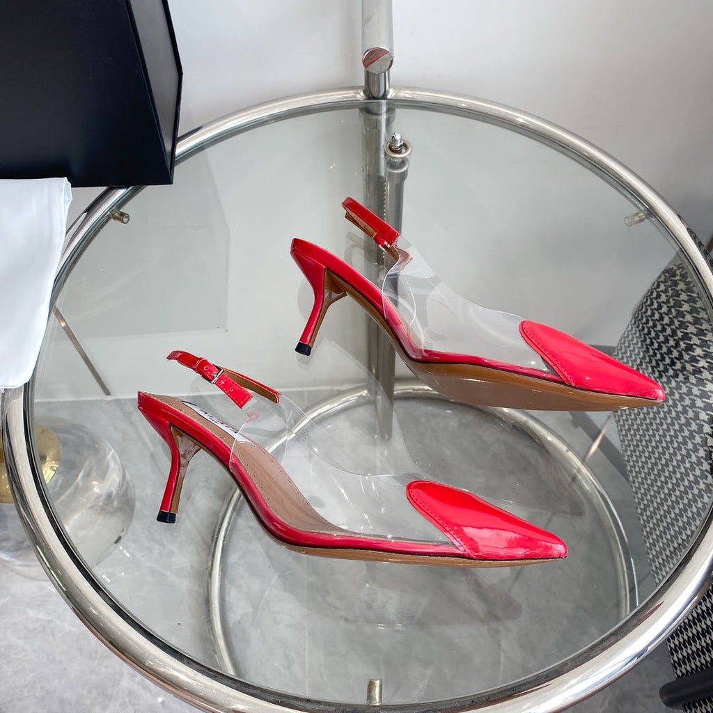 ALAIA HIGH 6 CM SLINGBACK IN CHERRY RED PATENT CALFSKIN AND FILM