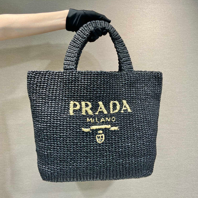 LARGE CROCHET TOTE BAG 47 IN BLACK MIX YELLOW RAFFIA