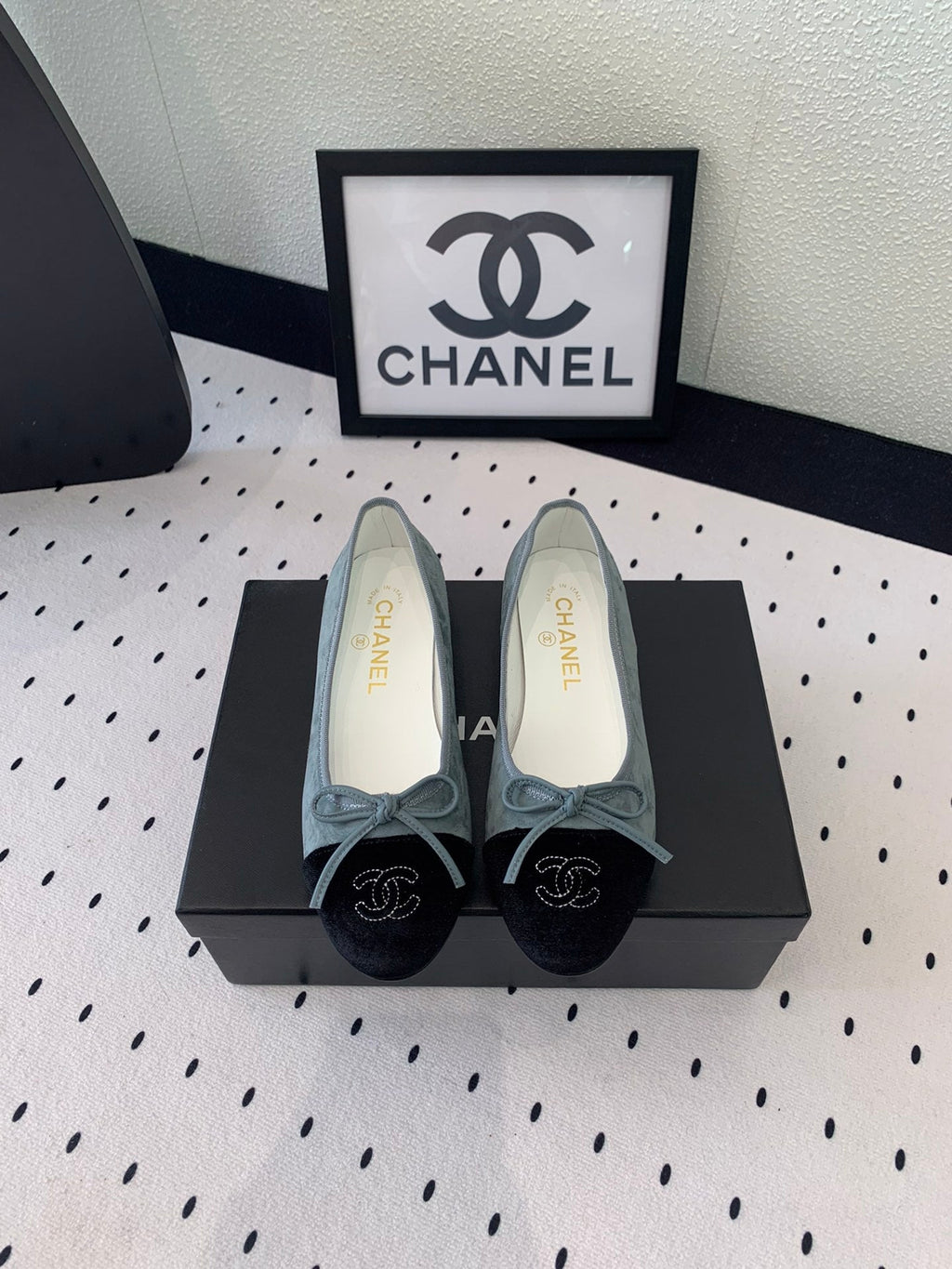 BALLET FLAT ICEBERG BLUE MIX BLACK VELVET