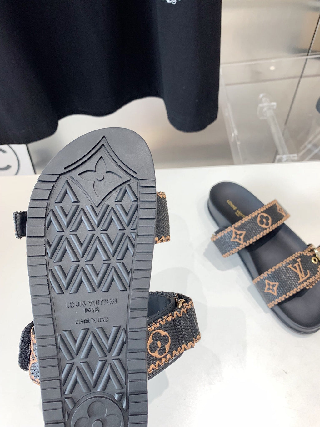 LV WOMEN SUNSET DAD SANDAL IN BLACK MONOGRAM FABRIC MULE