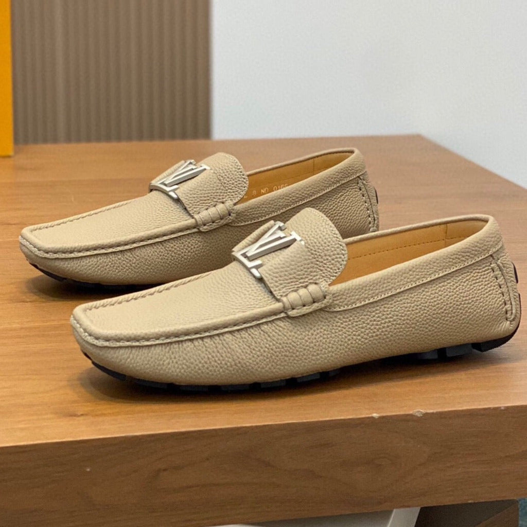 LV LOAFER IN DARK CREAM WRINKLE CALFSKIN WITH SILVER LOGO