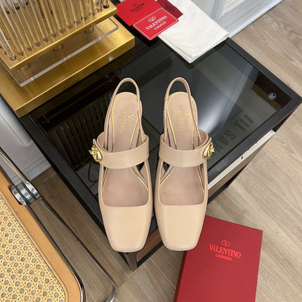 MARY-JANE VLOGO LOCKER SLINGBACK PUMPS BEIGE TAN SHEEPSKIN 60 MM