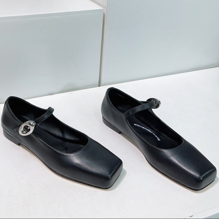 EMBELLISHED BILLIE FLATS IN BLACK CALFSKIN