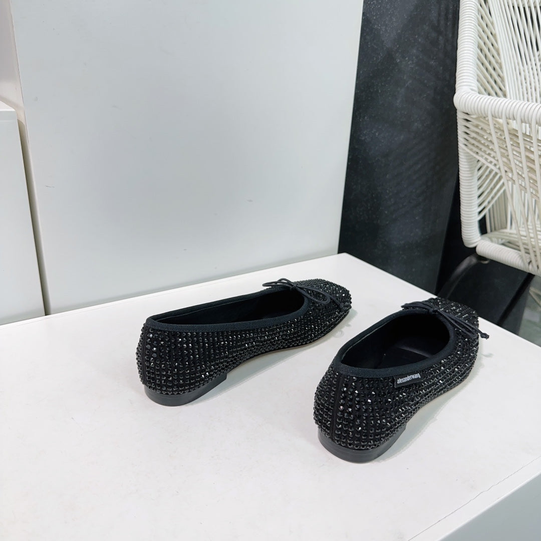 EMBELLISHED BILLIE FLATS IN BLACK CRYSTAL SATIN
