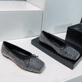 EMBELLISHED BILLIE FLATS IN BLACK MIX WHITE CRYSTAL SATIN