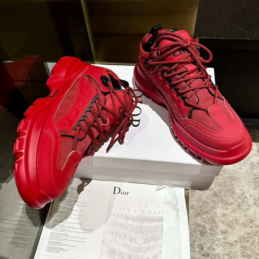 C'EST SNEAKER IN RUBY RED CALFSKIN AND BREATHABLE MESH