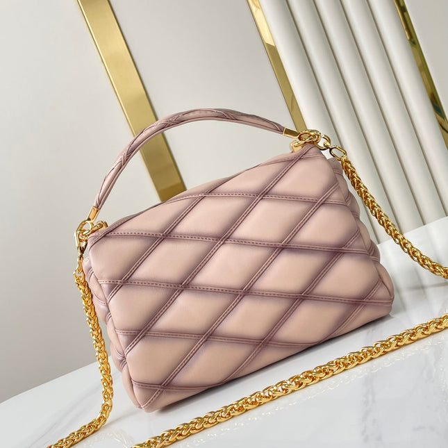 GO-14 MM 23 IN LIGHT PINK QUILTED LAMBSKIN GOLD HARDWARE