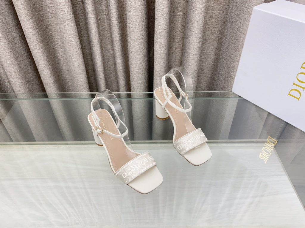 DWAY HIGH HEEL EMBROIDERED SANDAL WHITE CALFSKIN 75 MM