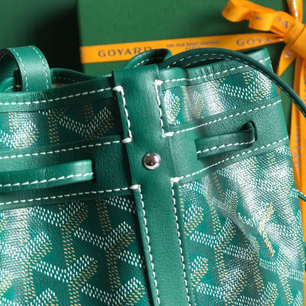 PETIT FLOT BUCKET BAG 22 IN GREEN GOYARDINE CANVAS AND LAMBSKIN TRIM