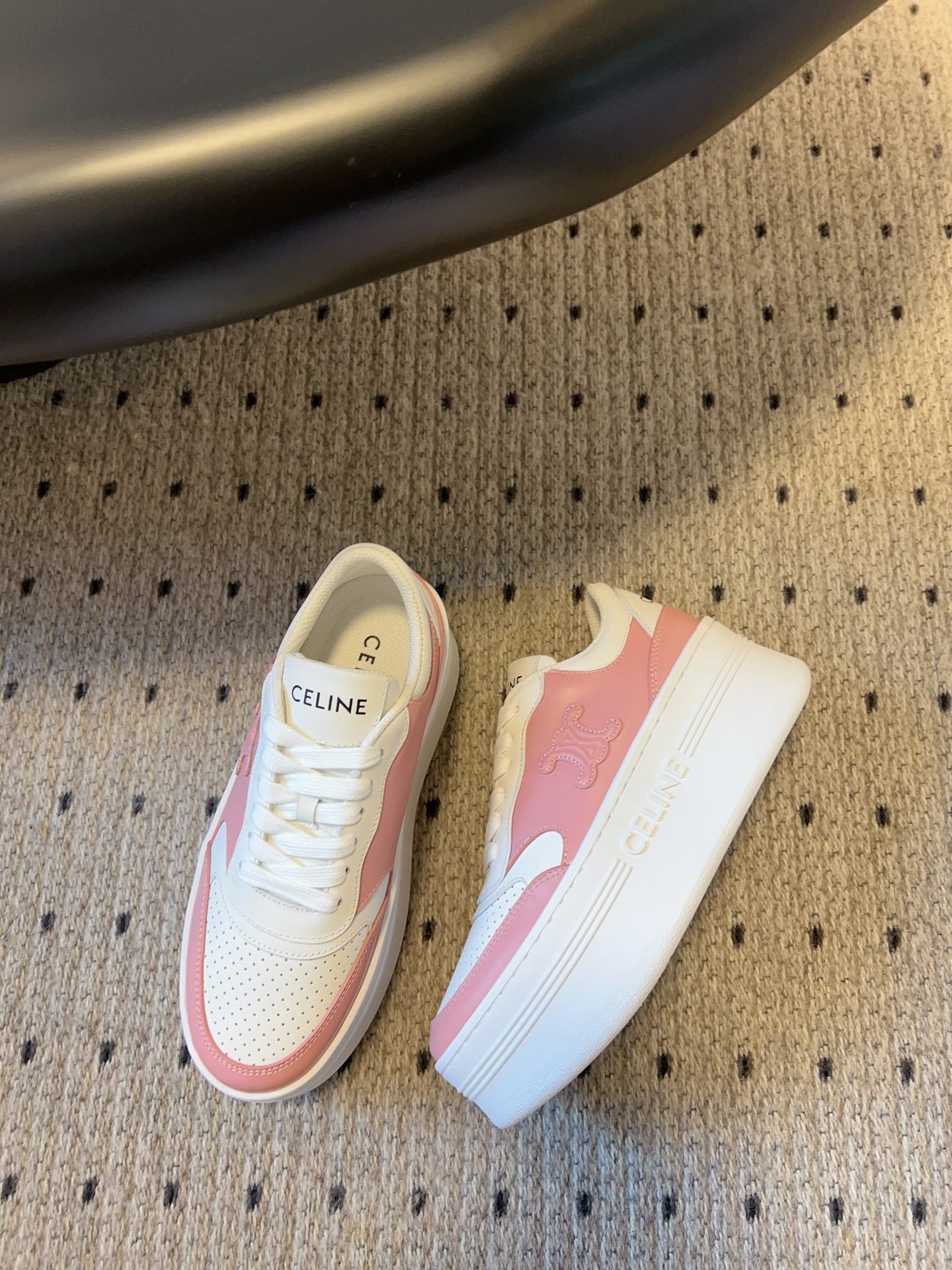 BLOCK SNEAKER WITH TRIOMPHE IN WHITE MIX BABY PINK CALFSKIN
