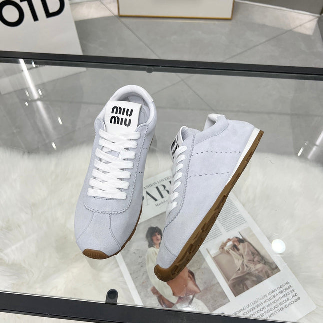 MIUMIU 26S SNEAKERS IN BLUE GRAY SUEDE