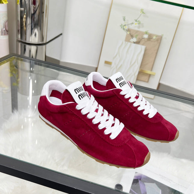 MIUMIU 26S SNEAKERS IN WINE RED SUEDE