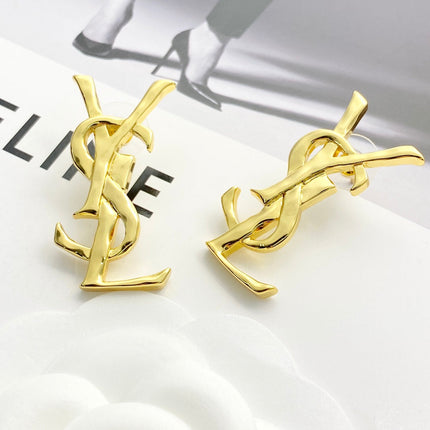 YSL 26S MONOGRAM DROP EARRINGS IN GOLD TONE METAL 629923