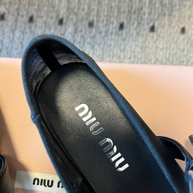 MIUMIU 26S BALLERINAS IN BLACK MESH FABRIC