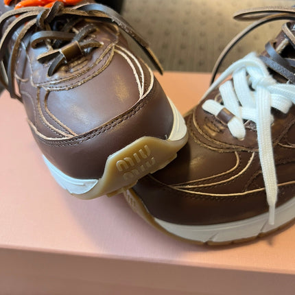 MIUMIU 26S SNEAKERS 530 SL IN DARK BROWN CALFSKIN