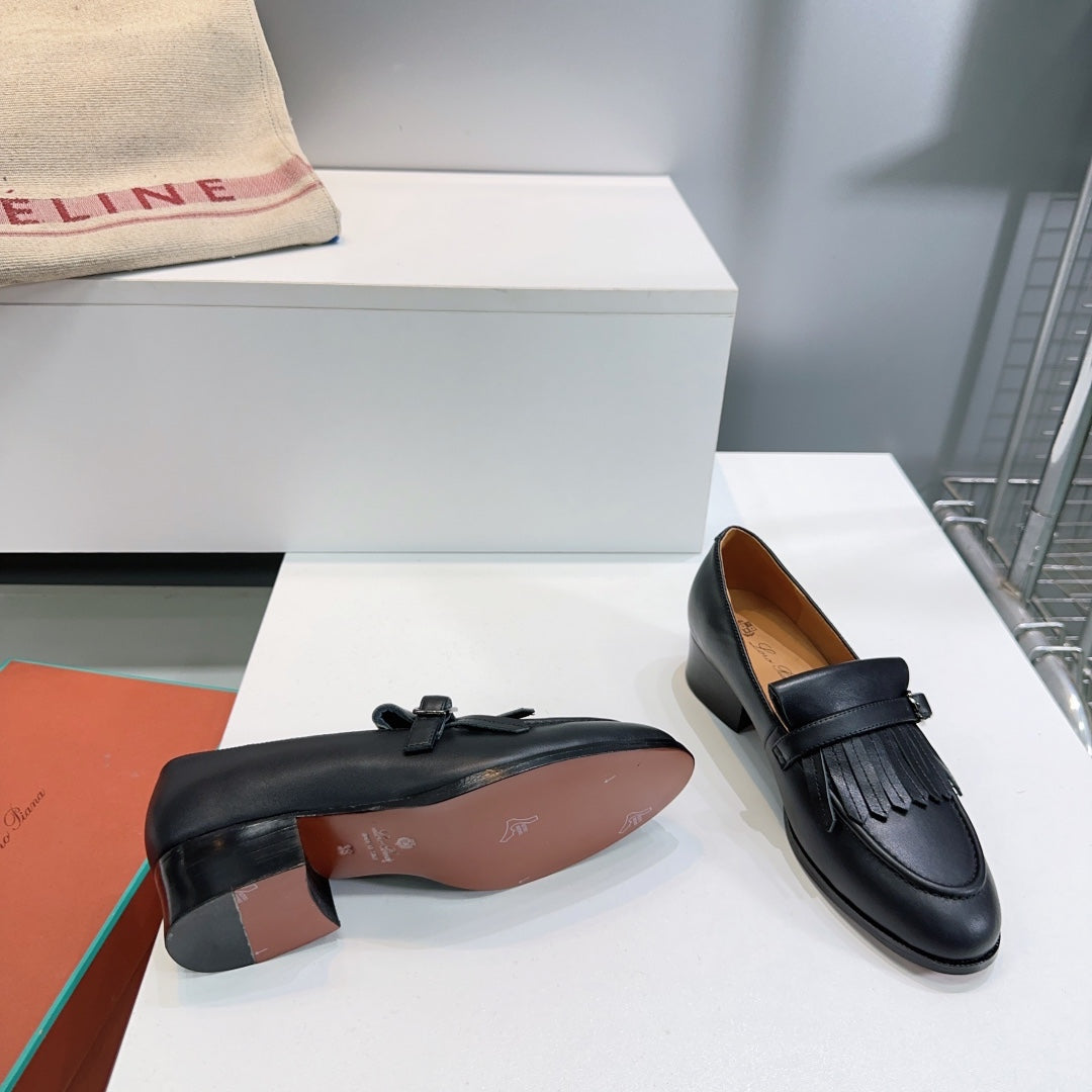 LP 25S PENNAN FRINGE LOAFER 35MM IN BLACK CALFSKIN