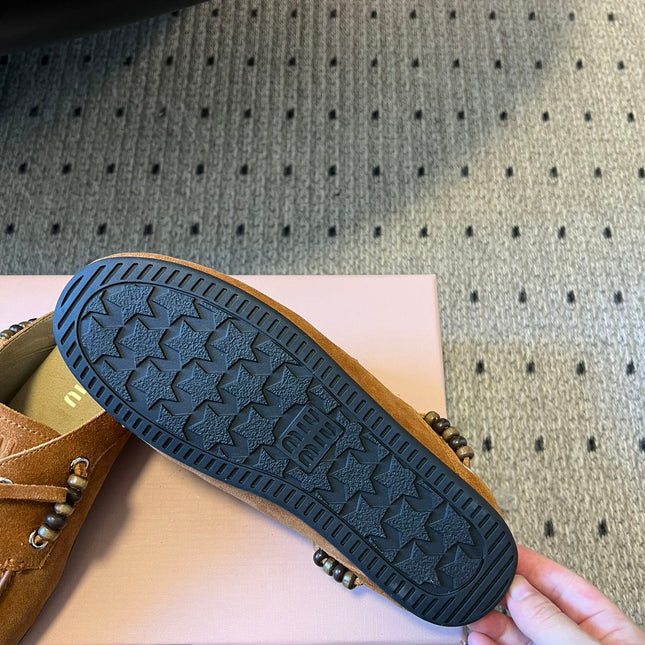 MIUMIU 26S MULES IN CARAMEL BROWN SUEDE