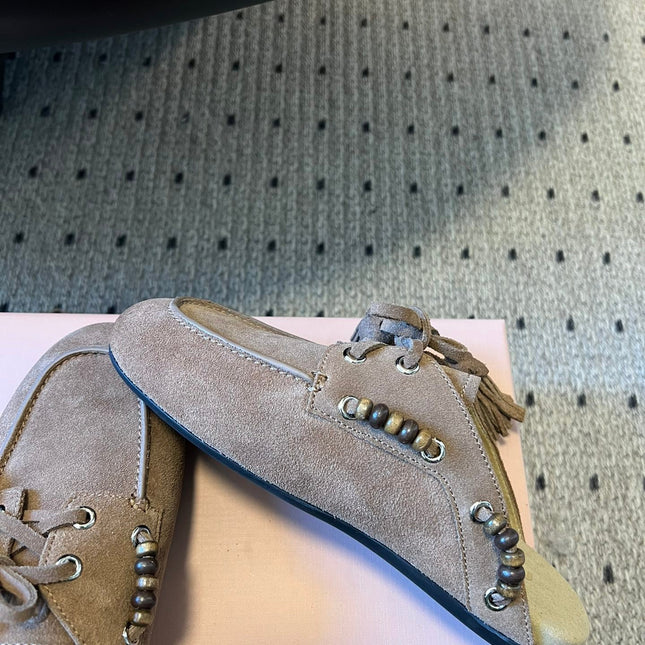 MIUMIU 26S MULES IN TAUPE BROWN SUEDE