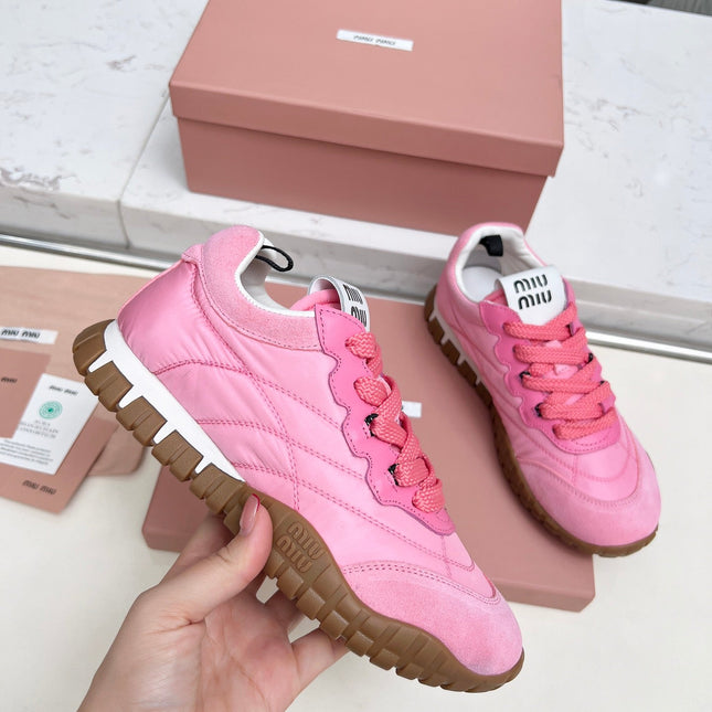 MIUMIU 26S SNEAKERS IN PINK FABRIC AND SUEDE