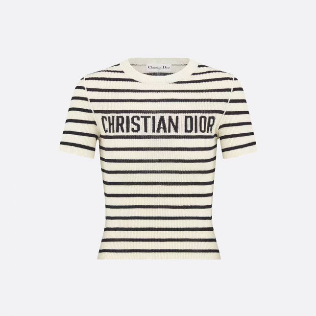 DIOR 26S STRIPED SHORT-SLEEVE KNIT SWEATER 1076