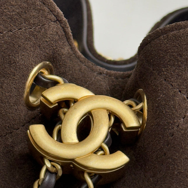 CHANEL 25S HOBO BAG 40 CM IN DARK BROWN SUEDE WITH GOLD HARDWARE