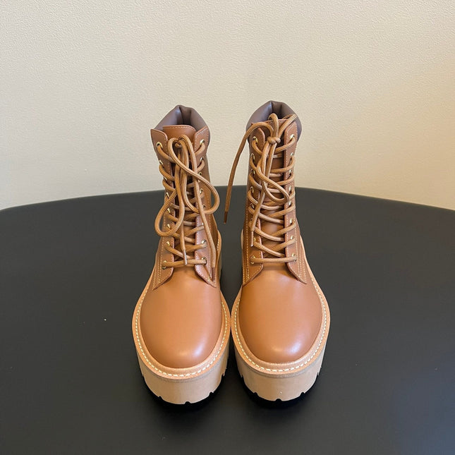 CELINE 26S MARGARET COMBAT BOOT 45 MM IN BROWN CALFSKIN