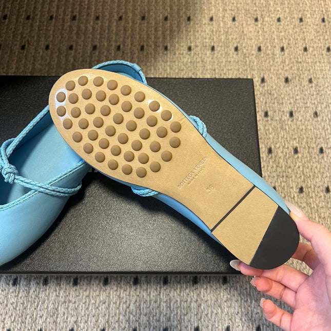 BOTTEGA VENETA 26S FLAT MULES IN BLUE LAMBSKIN