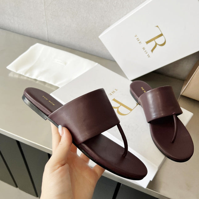 THE ROW 26S FLAT THONG SANDALS IN BURGUNDY RED CALFSKIN