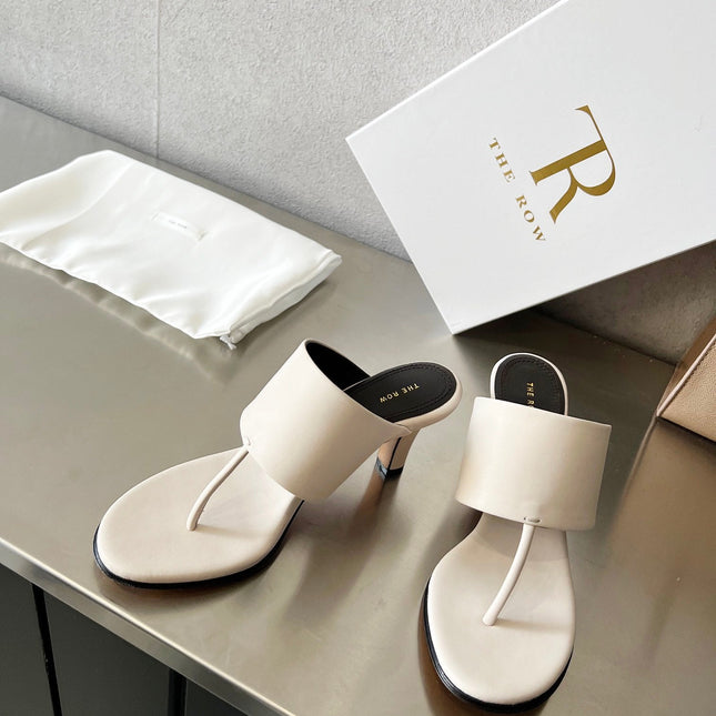 THE ROW 26S HEELED THONG MULES 60MM IN WHITE CALFSKIN