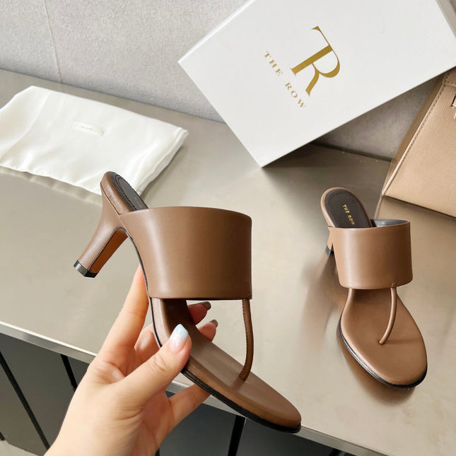 THE ROW 26S HEELED THONG MULES 60MM IN BROWN CALFSKIN
