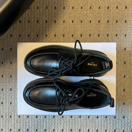 CELINE 26S LACE-UP LOAFERS IN BLACK CALFSKIN