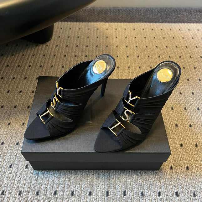 YSL 26S HEELED SANDALS 100 MM IN BLACK FABRIC