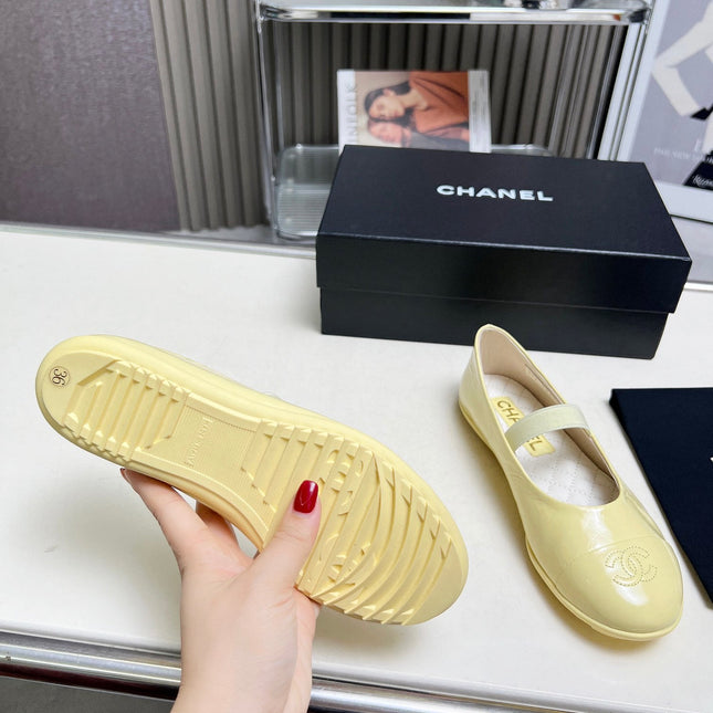 CHANEL 26S MARY JANE FLATS IN LIGHT YELLOW CALFSKIN
