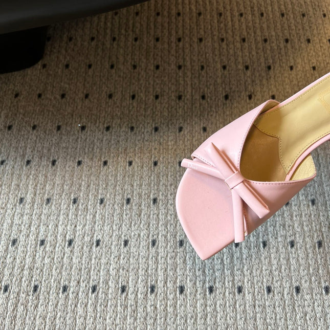 DIOR 26S OBLIQUE BOW MULE IN LIGHT PINK CALFSKIN