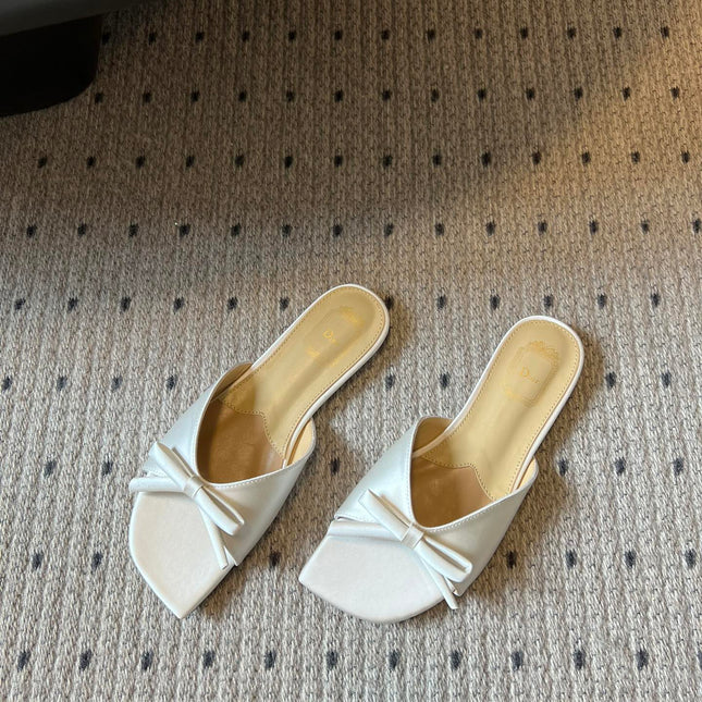 DIOR 26S OBLIQUE BOW MULE IN WHITE SATIN
