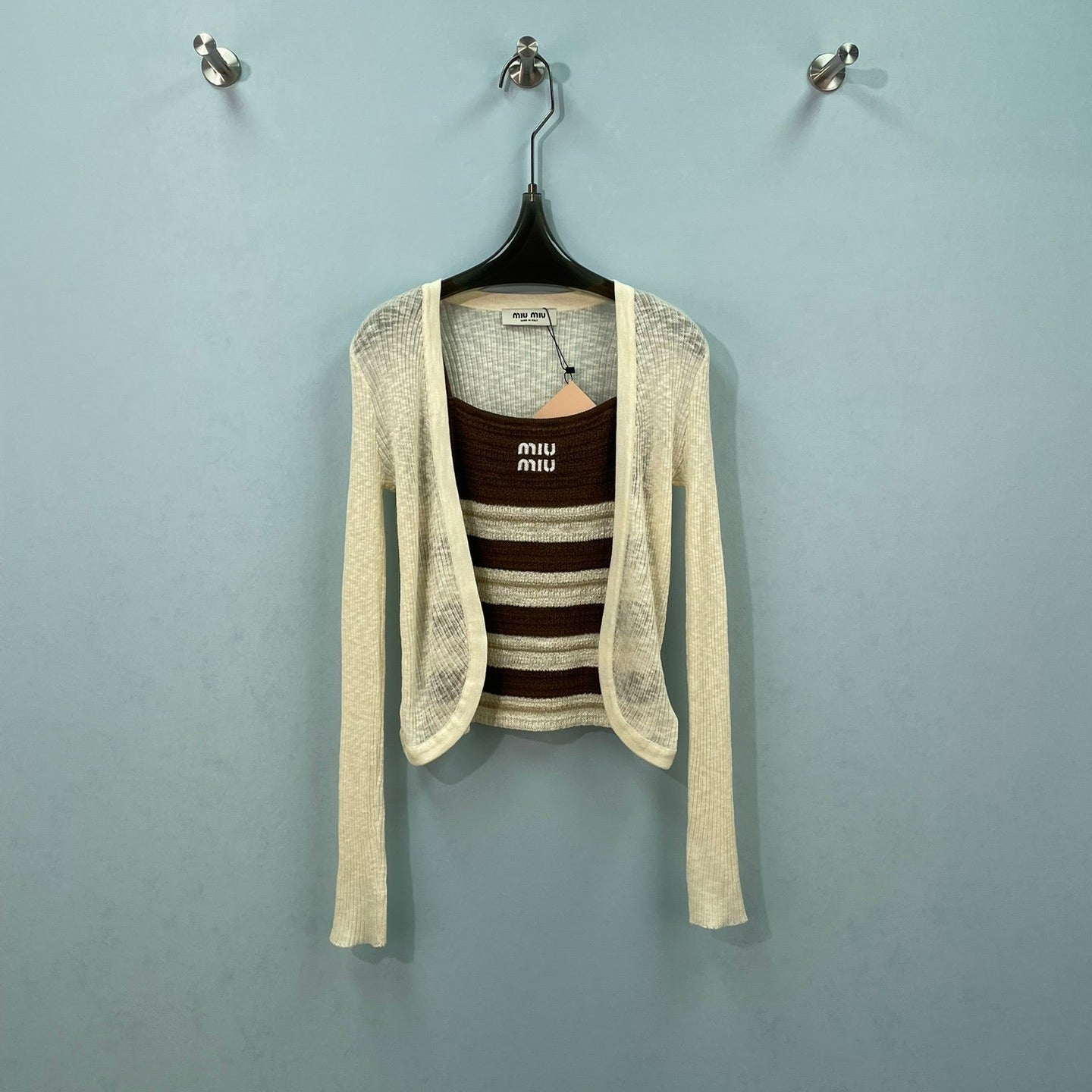 MIUMIU 26S KNIT CAMISOLE WITH CARDIGAN SET 1163
