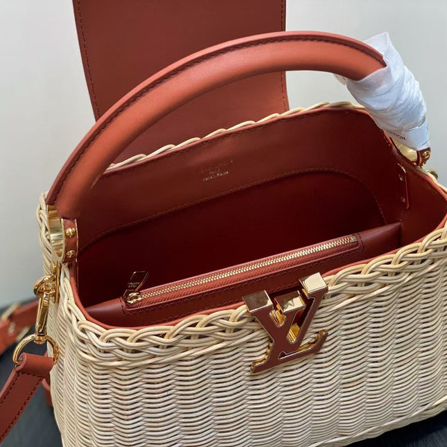 LV 25S CAPUCINES BB BAG 27 PINIC IN TAN CALFSKIN GOLD HARDWARE