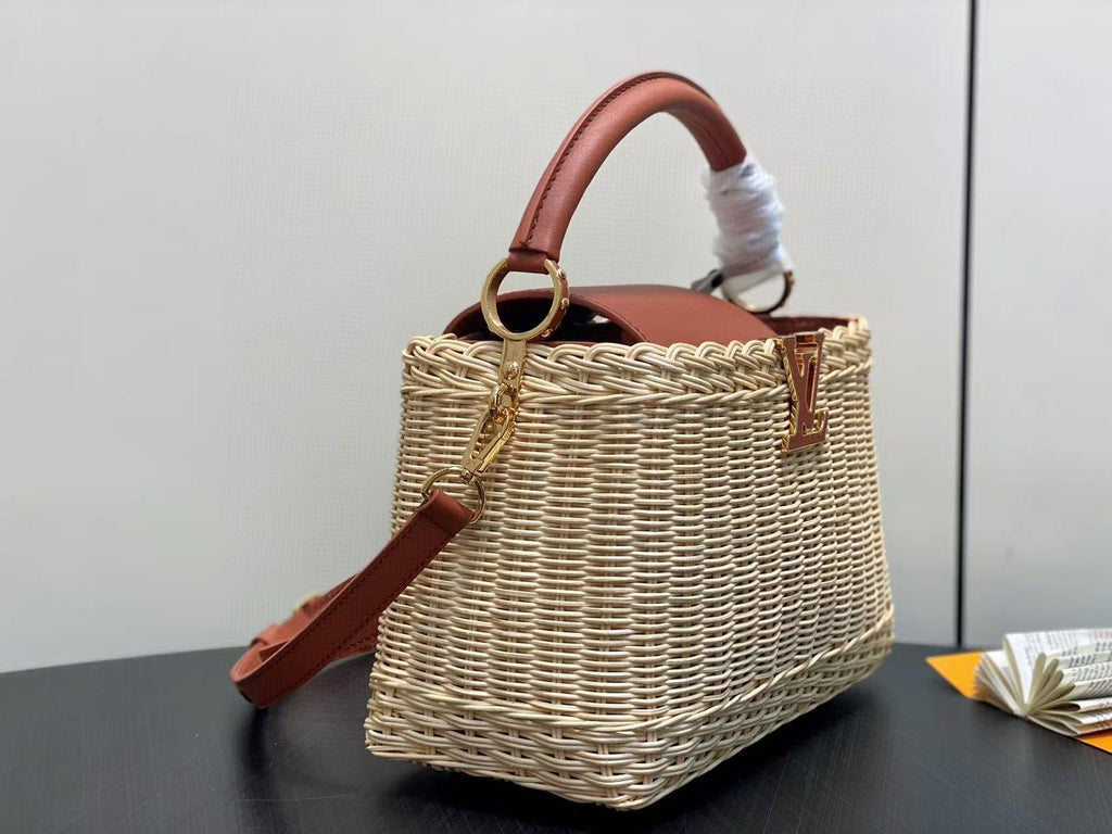 LV 25S CAPUCINES BB BAG 27 PINIC IN TAN CALFSKIN GOLD HARDWARE